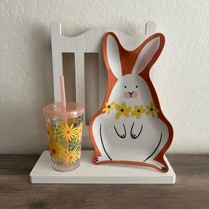 Target Spritz Easter Bunny Plate & Floral Tumbler Cup w. Straw